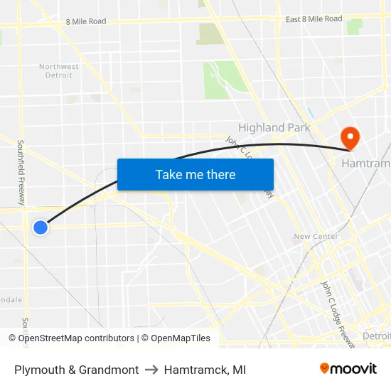 Plymouth & Grandmont to Hamtramck, MI map