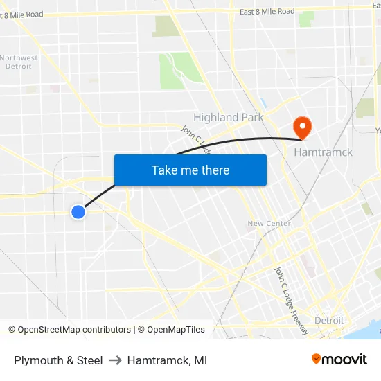 Plymouth & Steel to Hamtramck, MI map