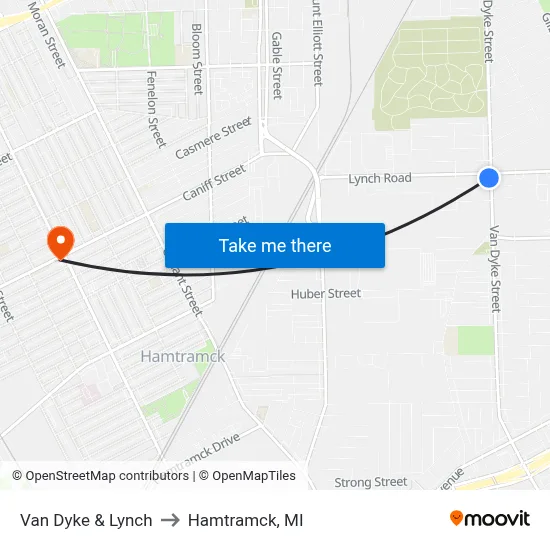 Van Dyke & Lynch to Hamtramck, MI map