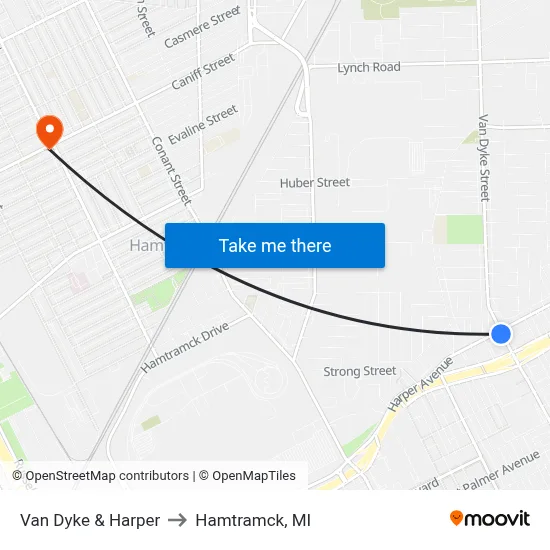 Van Dyke & Harper to Hamtramck, MI map