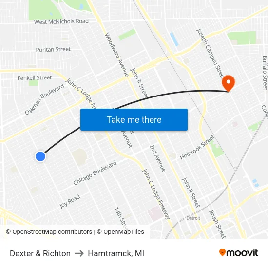 Dexter & Richton to Hamtramck, MI map