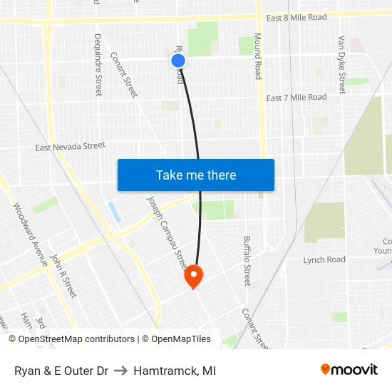Ryan & E Outer Dr to Hamtramck, MI map