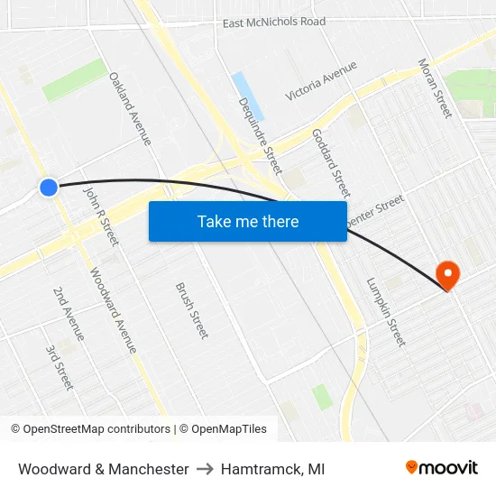 Woodward & Manchester to Hamtramck, MI map
