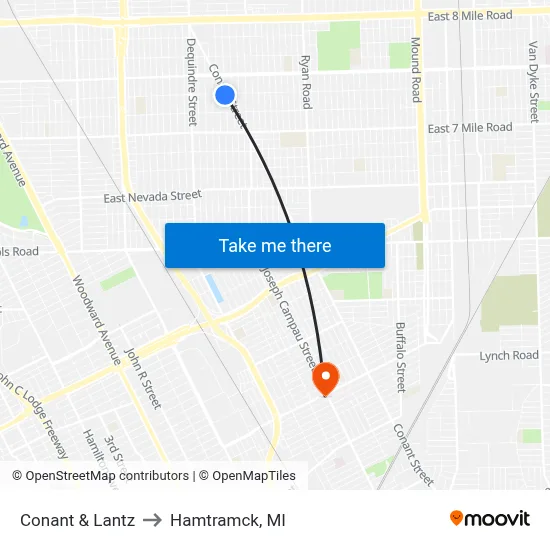 Conant & Lantz to Hamtramck, MI map