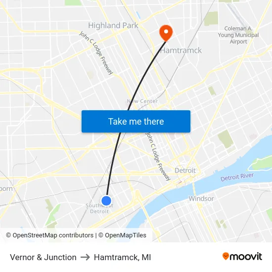 Vernor & Junction to Hamtramck, MI map