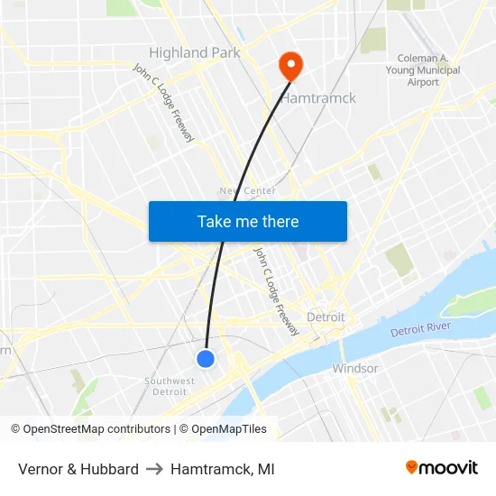 Vernor & Hubbard to Hamtramck, MI map