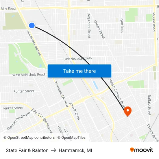 State Fair & Ralston to Hamtramck, MI map