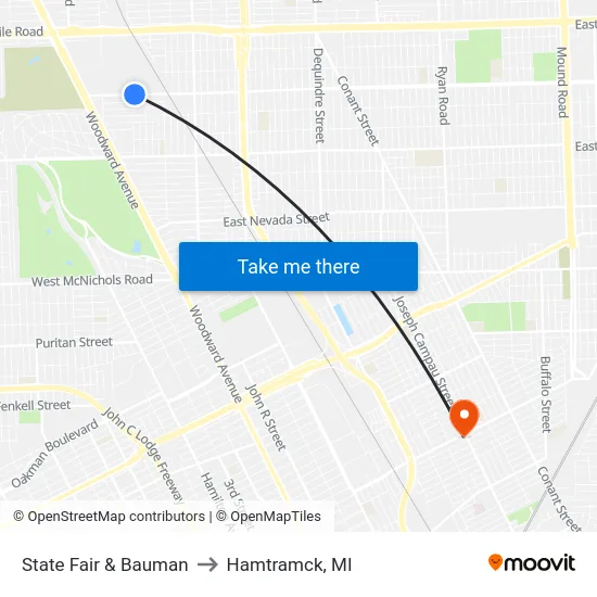 State Fair & Bauman to Hamtramck, MI map