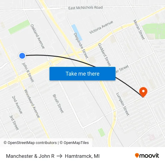 Manchester & John R to Hamtramck, MI map
