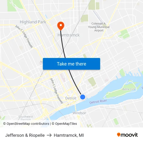 Jefferson & Riopelle to Hamtramck, MI map