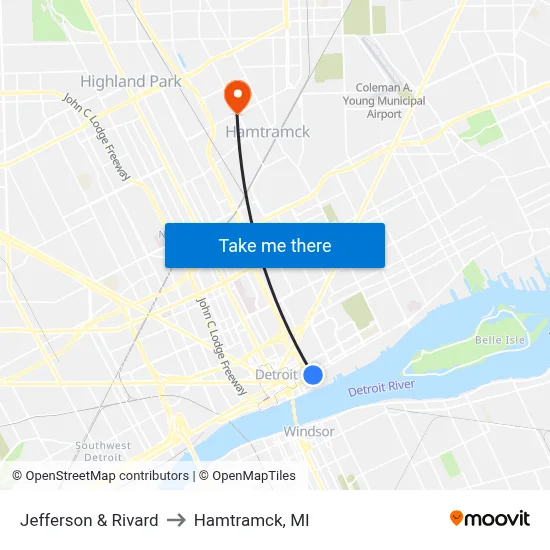 Jefferson & Rivard to Hamtramck, MI map