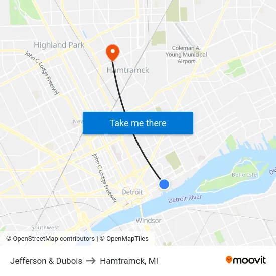 Jefferson & Dubois to Hamtramck, MI map