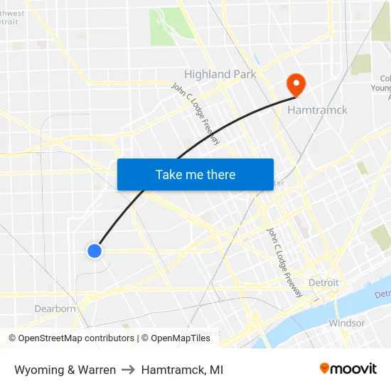 Wyoming & Warren to Hamtramck, MI map