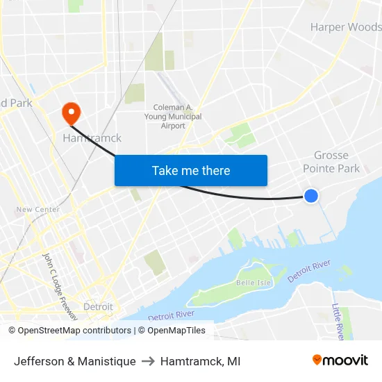 Jefferson & Manistique to Hamtramck, MI map