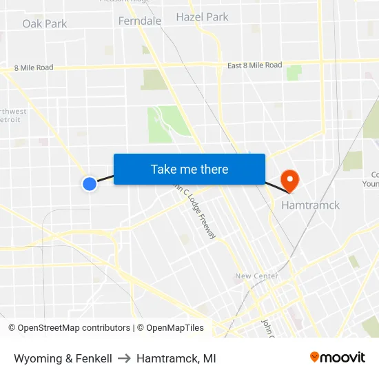 Wyoming & Fenkell to Hamtramck, MI map