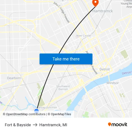 Fort & Bayside to Hamtramck, MI map