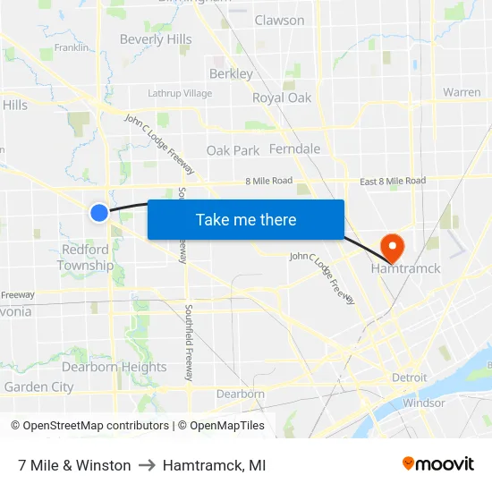 7 Mile & Winston to Hamtramck, MI map