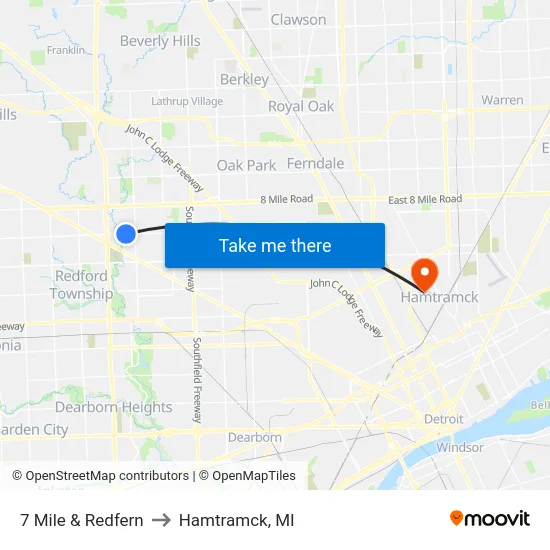 7 Mile & Redfern to Hamtramck, MI map