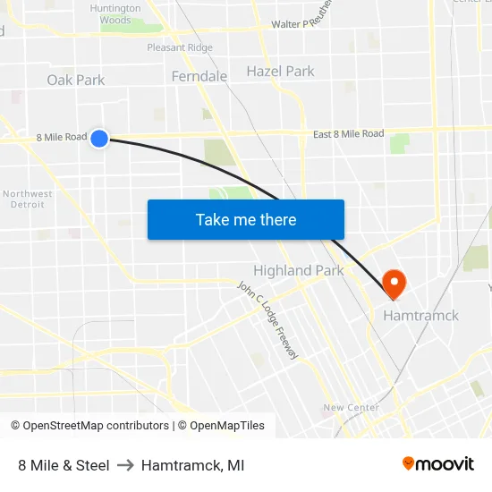 8 Mile & Steel to Hamtramck, MI map