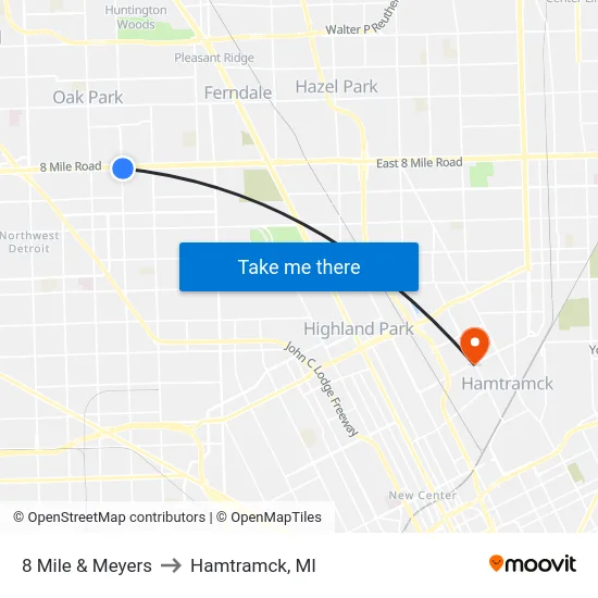 8 Mile & Meyers to Hamtramck, MI map