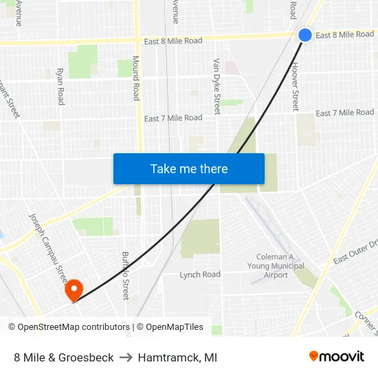 8 Mile & Groesbeck to Hamtramck, MI map
