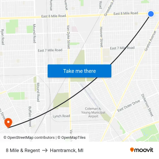 8 Mile & Regent to Hamtramck, MI map
