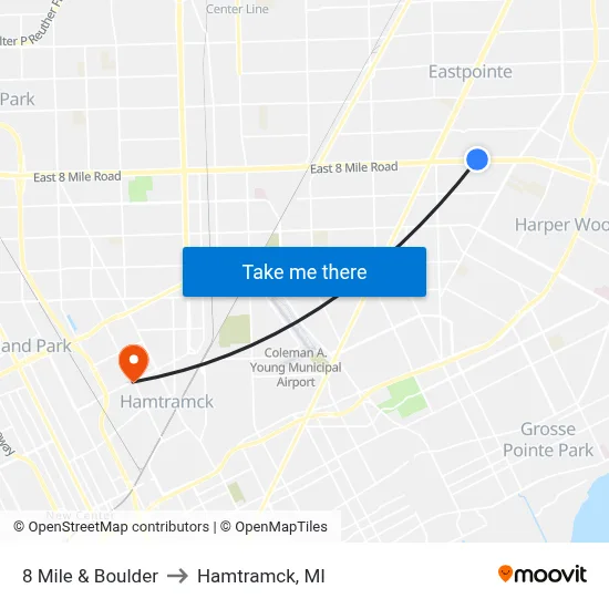 8 Mile & Boulder to Hamtramck, MI map
