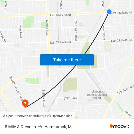 8 Mile & Dresden to Hamtramck, MI map