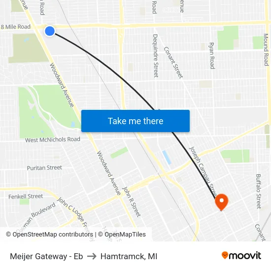 Meijer Gateway - Eb to Hamtramck, MI map
