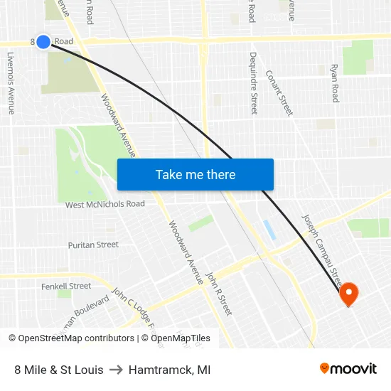 8 Mile & St Louis to Hamtramck, MI map