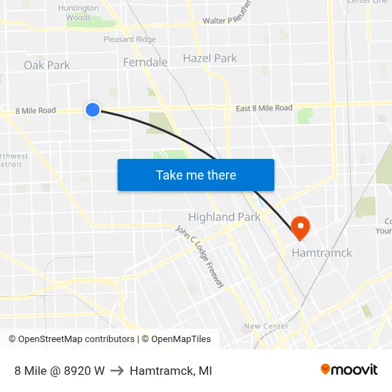 8 Mile @ 8920 W to Hamtramck, MI map