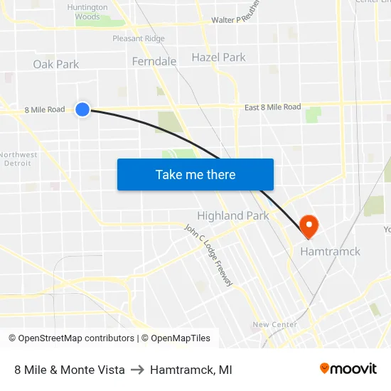 8 Mile & Monte Vista to Hamtramck, MI map