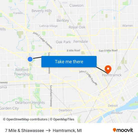 7 Mile & Shiawassee to Hamtramck, MI map