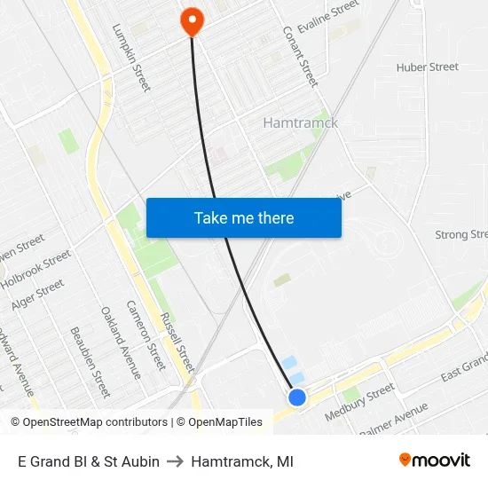 E Grand Bl & St Aubin to Hamtramck, MI map