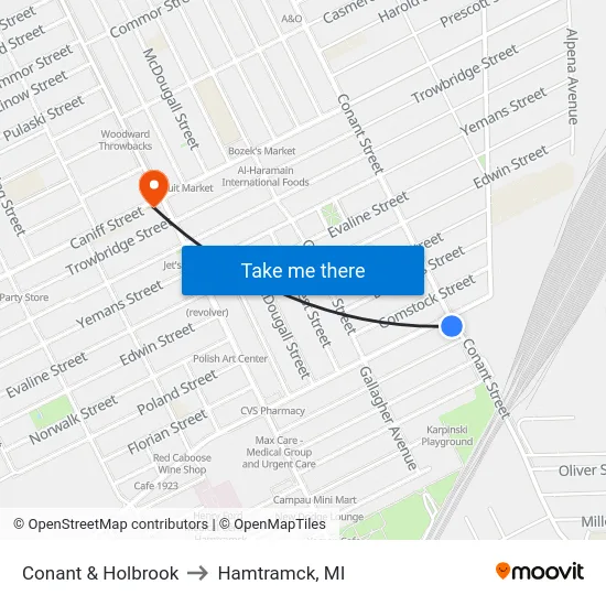 Conant & Holbrook to Hamtramck, MI map