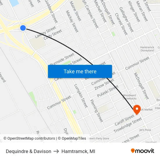Dequindre & Davison to Hamtramck, MI map
