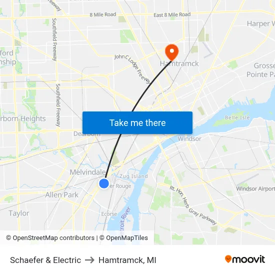 Schaefer & Electric to Hamtramck, MI map
