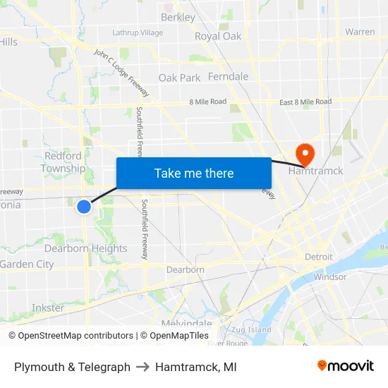 Plymouth & Telegraph to Hamtramck, MI map
