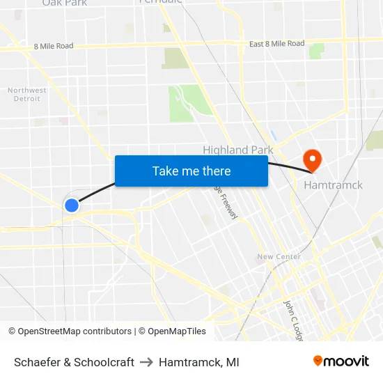 Schaefer & Schoolcraft to Hamtramck, MI map