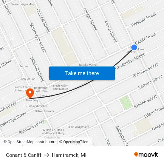Conant & Caniff to Hamtramck, MI map