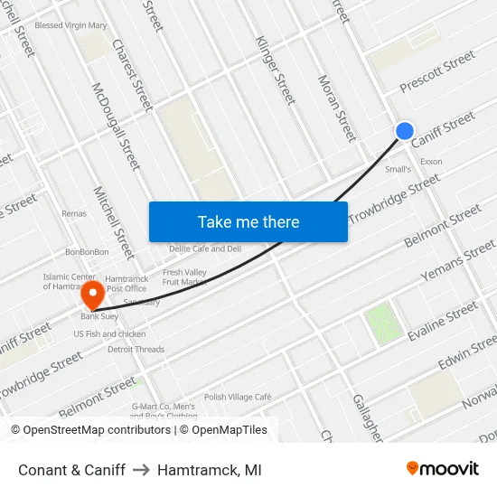 Conant & Caniff to Hamtramck, MI map
