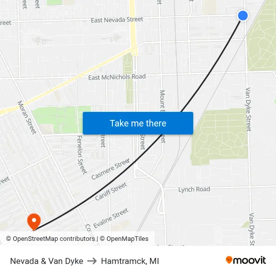 Nevada & Van Dyke to Hamtramck, MI map