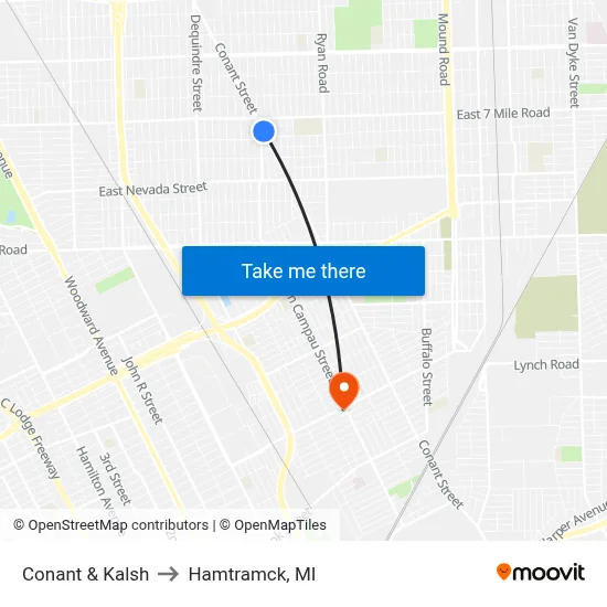 Conant & Kalsh to Hamtramck, MI map