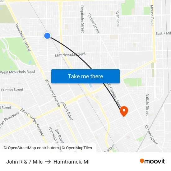 John R & 7 Mile to Hamtramck, MI map