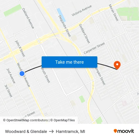 Woodward & Glendale to Hamtramck, MI map