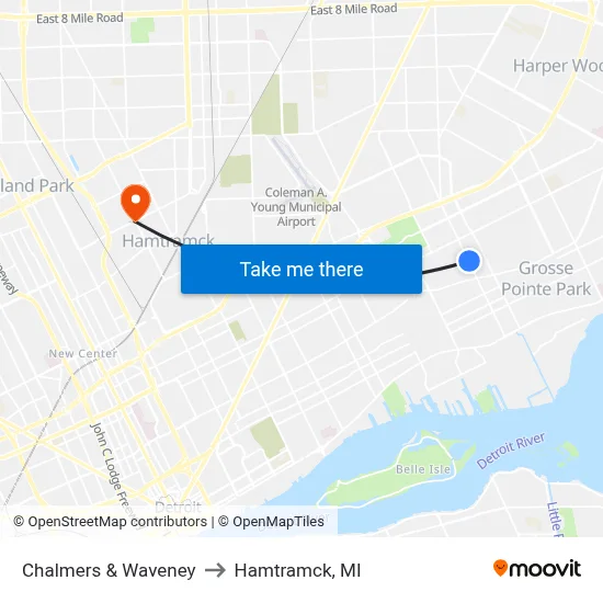 Chalmers & Waveney to Hamtramck, MI map