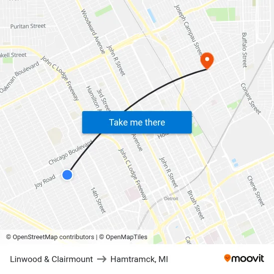 Linwood & Clairmount to Hamtramck, MI map