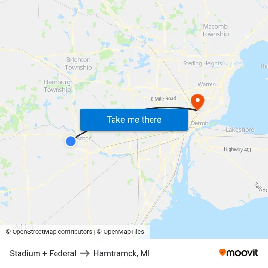 Stadium + Federal to Hamtramck, MI map