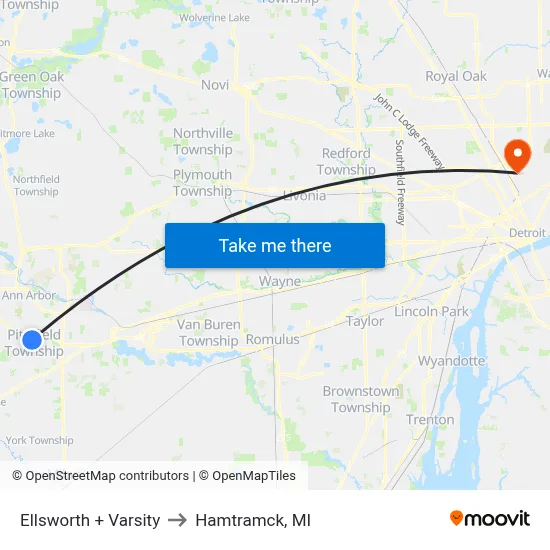 Ellsworth + Varsity to Hamtramck, MI map