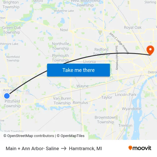 Main + Ann Arbor- Saline to Hamtramck, MI map